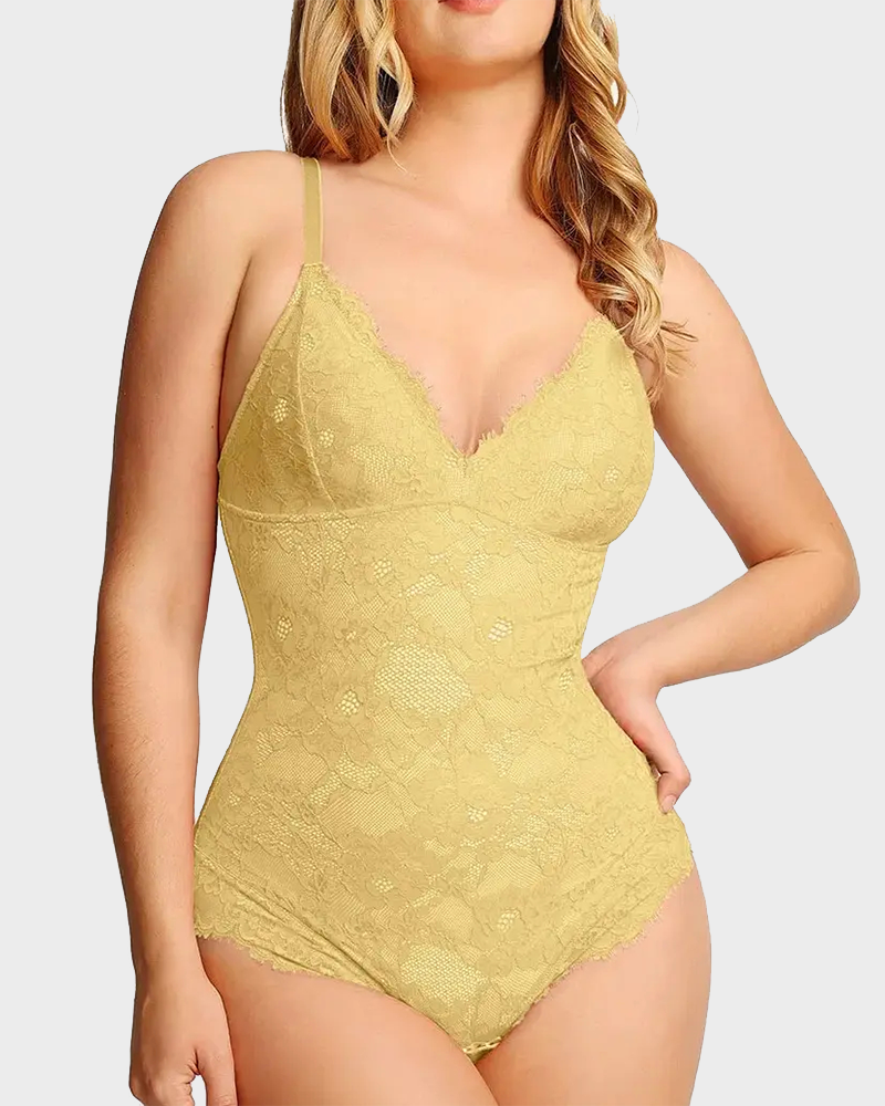 Deep V Sexy Lace Sculpting Thong Tummy Control Bodysuit