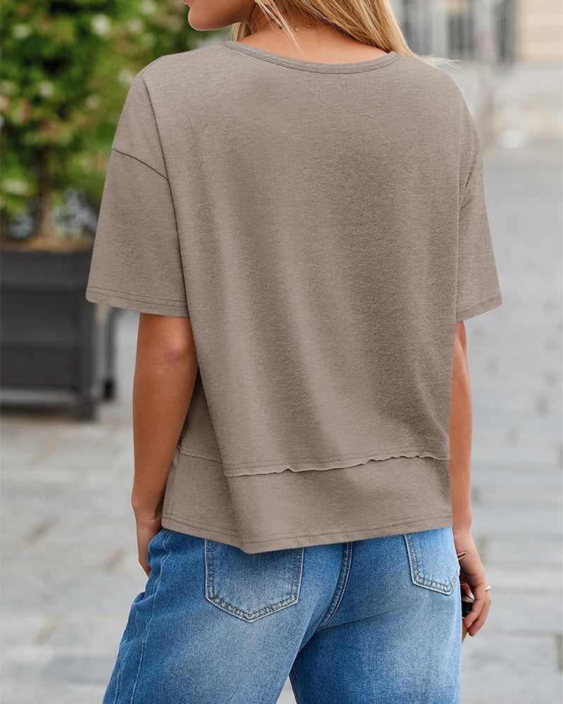 Women's Summer V Neck Short Sleeve Flowy Loose Fit Basic Tee Cute Casual Top