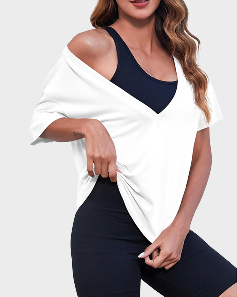 Women's Deep V Loose Short Sleeve Basic Tee Girly Casual Streetwear for Bikini