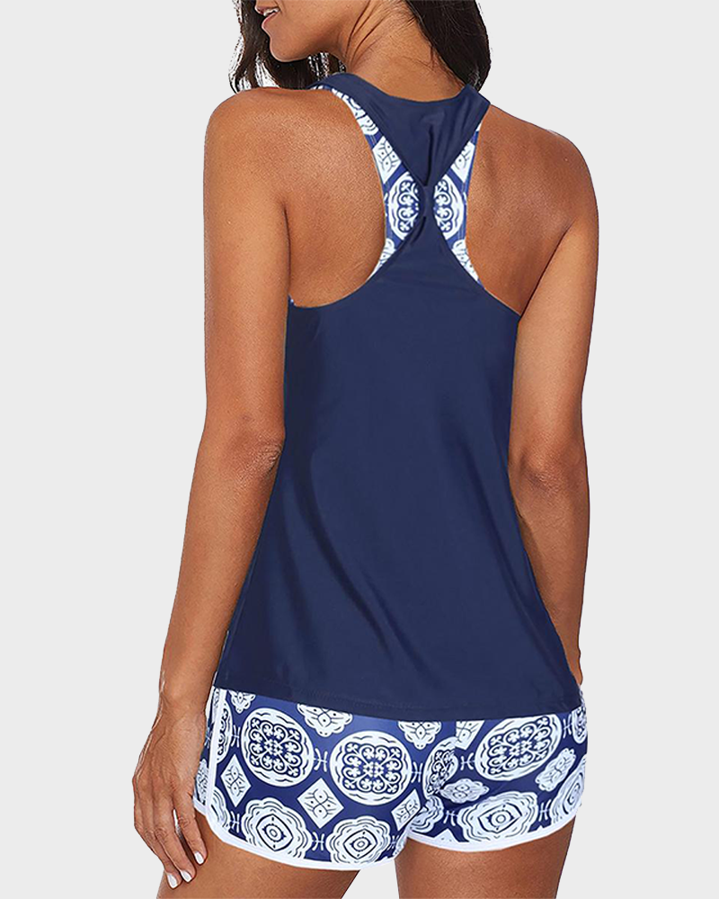 3 Piece Athletic Tankini Set with Sports Bra Shorts & Boyshorts Swimsuit