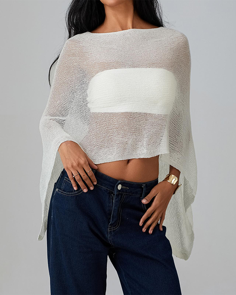 Knit See Through Solid Irregular Loose Pullover Summer Beach Cover Up Top