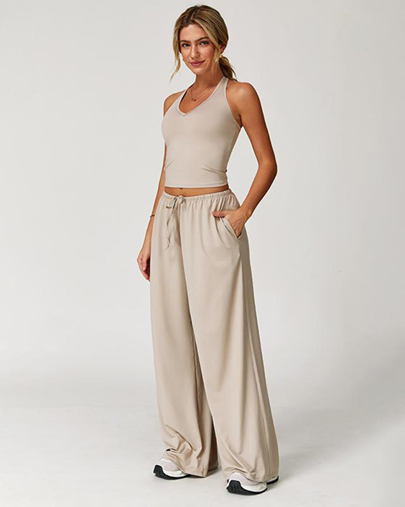 V Neck Strappy Top & Wide Leg Pants Casual Summer 2 Piece Set