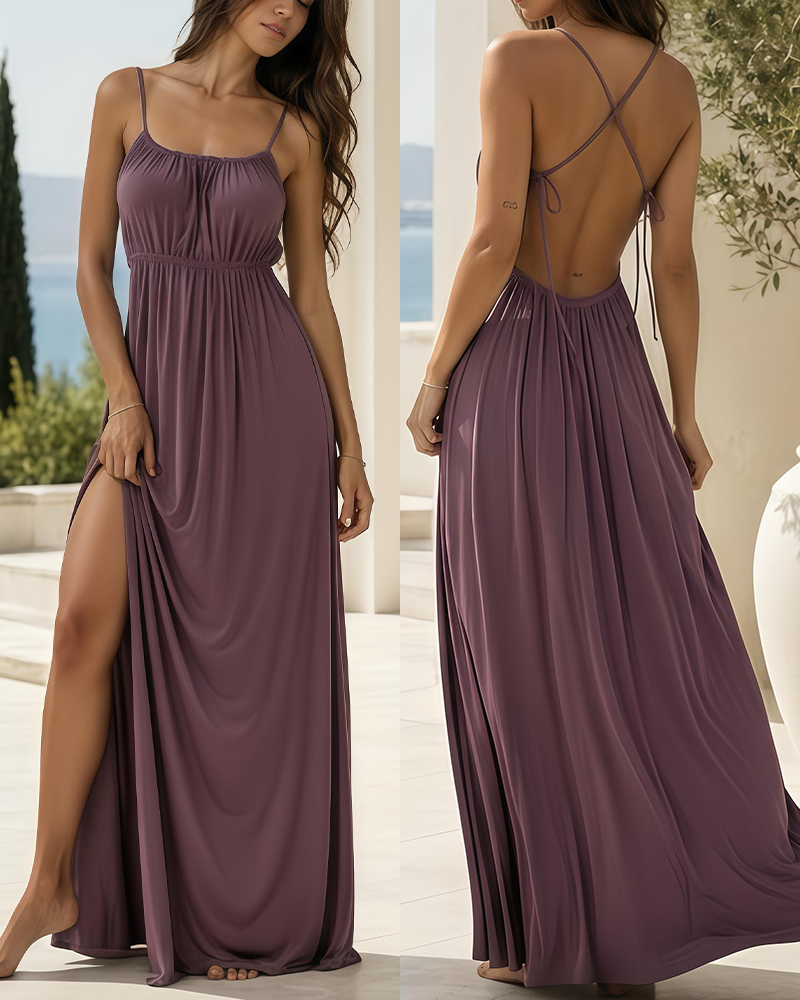 Drawstring Loose Cami Dress Pleated Loungewear Nightgown