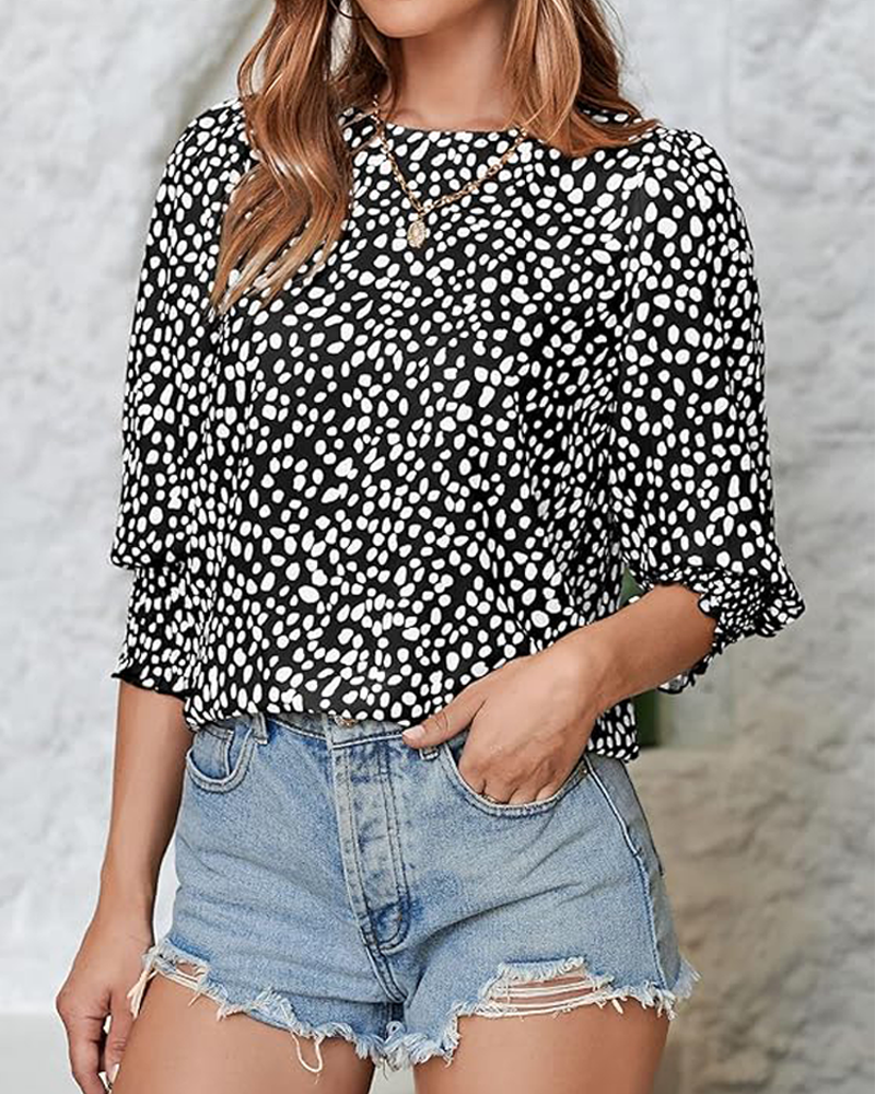 Women's Polka Dot 3/4 Sleeve Crew Neck Blouse Casual Soft Office Top