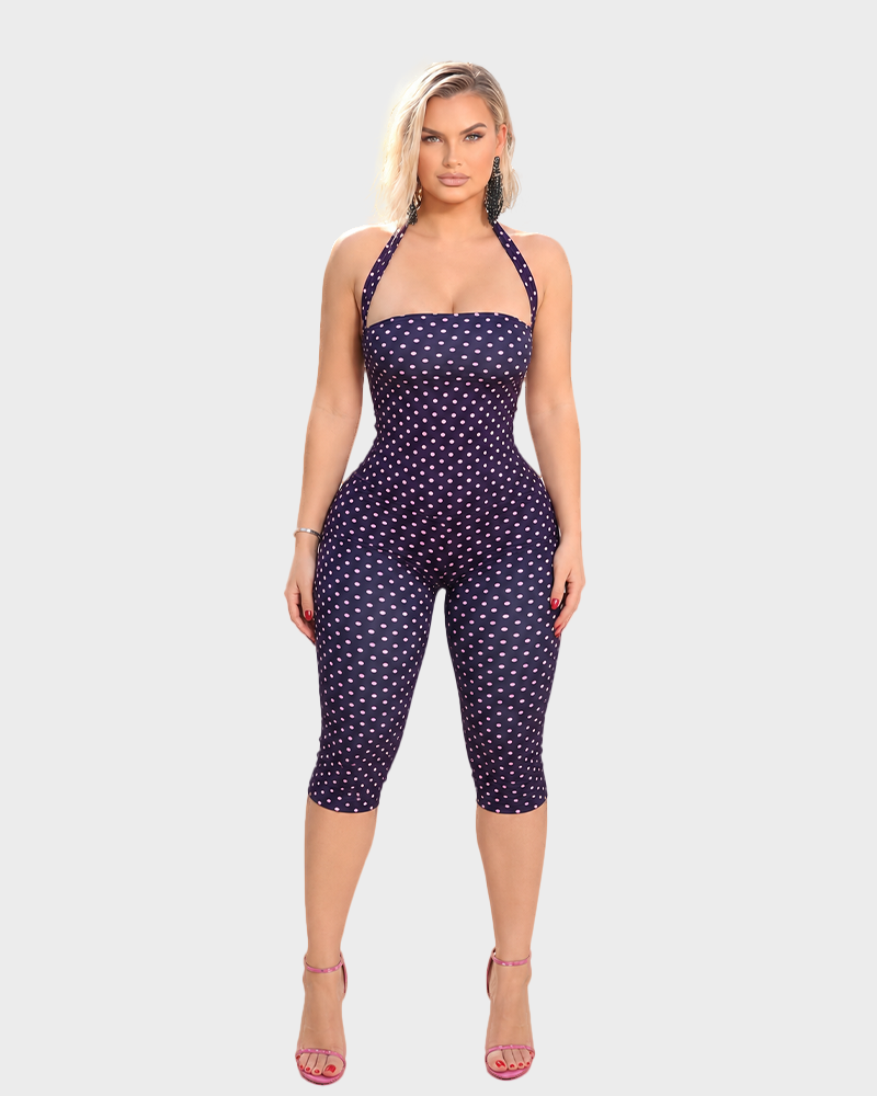 Women's Polka Dot Sleeveless Halter Bodycon Jumpsuit