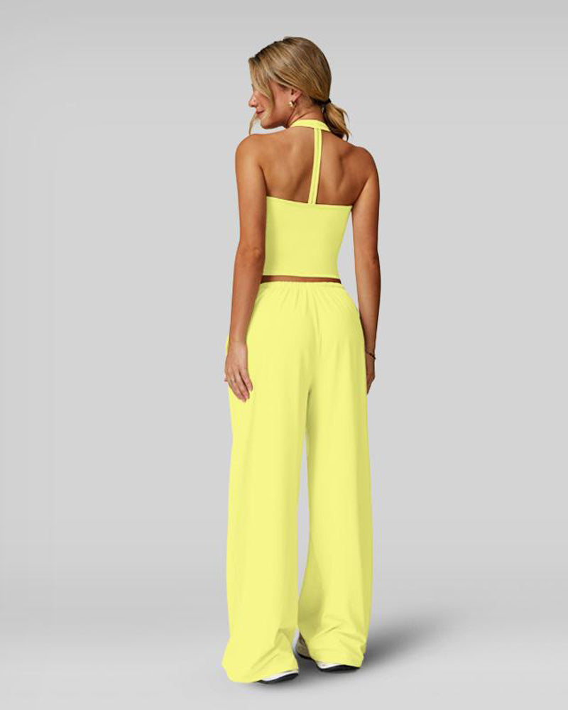 V Neck Strappy Top & Wide Leg Pants Casual Summer 2 Piece Set