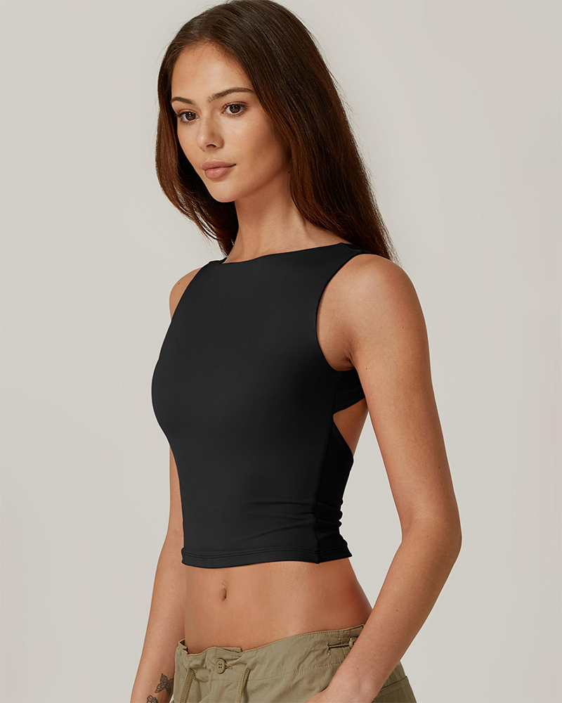 Women's Y2K High Neck Open Back Sleeveless Crop Tank Top