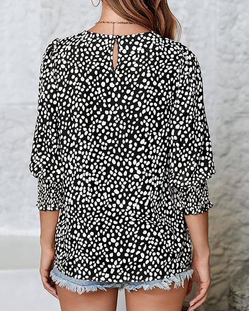 Women's Polka Dot 3/4 Sleeve Crew Neck Blouse Casual Soft Office Top
