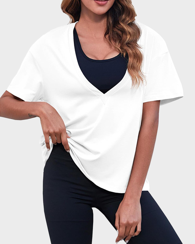 Women's Deep V Loose Short Sleeve Basic Tee Girly Casual Streetwear for Bikini