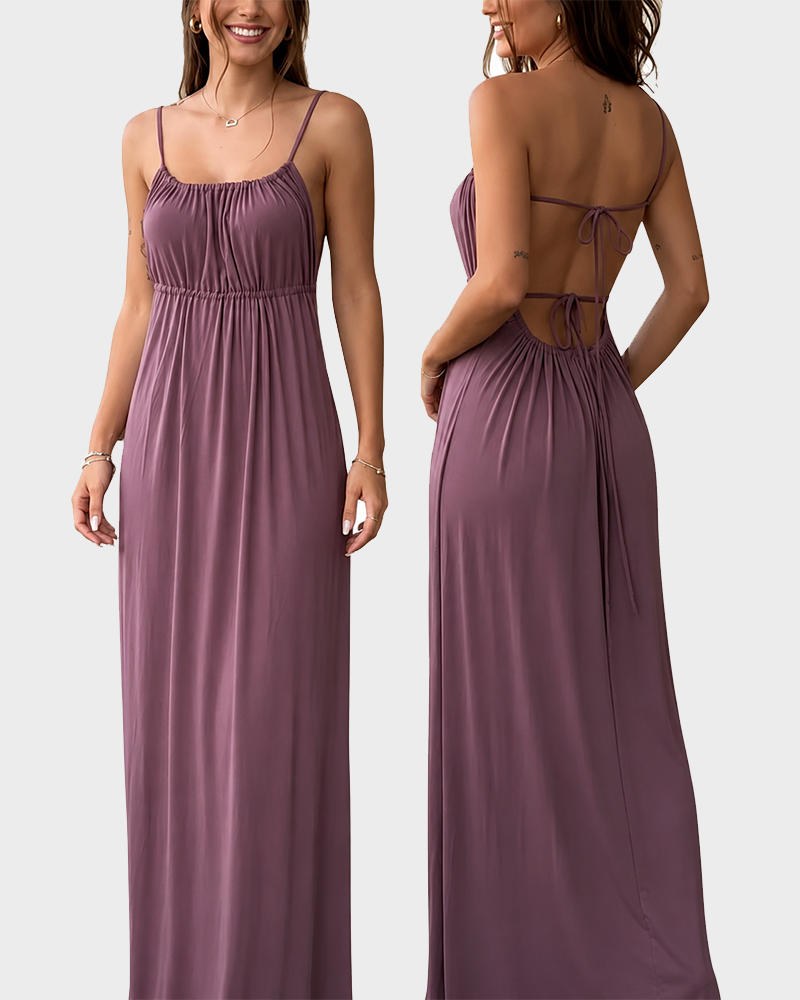 Drawstring Loose Cami Dress Pleated Loungewear Nightgown