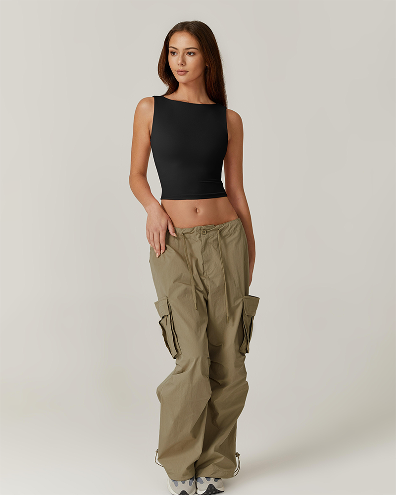 Women's Y2K High Neck Open Back Sleeveless Crop Tank Top