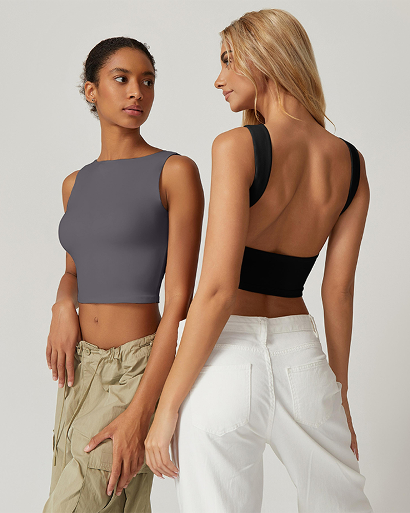 Women's Y2K High Neck Open Back Sleeveless Crop Tank Top