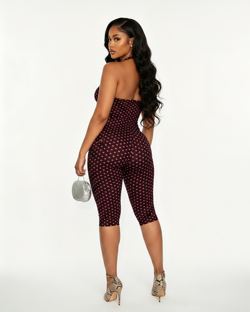 Women's Polka Dot Sleeveless Halter Bodycon Jumpsuit