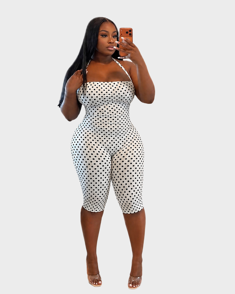Women's Polka Dot Sleeveless Halter Bodycon Jumpsuit