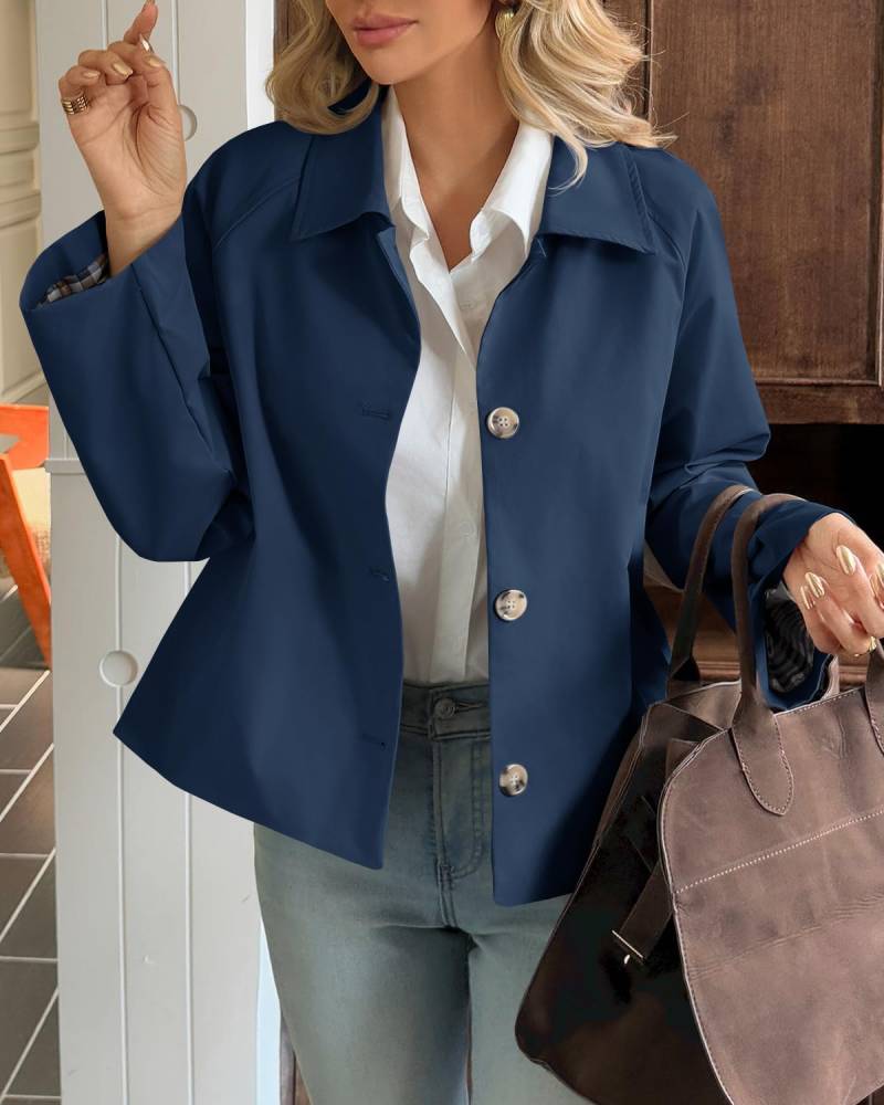 Women's Cropped Trench Coat Style Oversized Checkered Lining Jacket