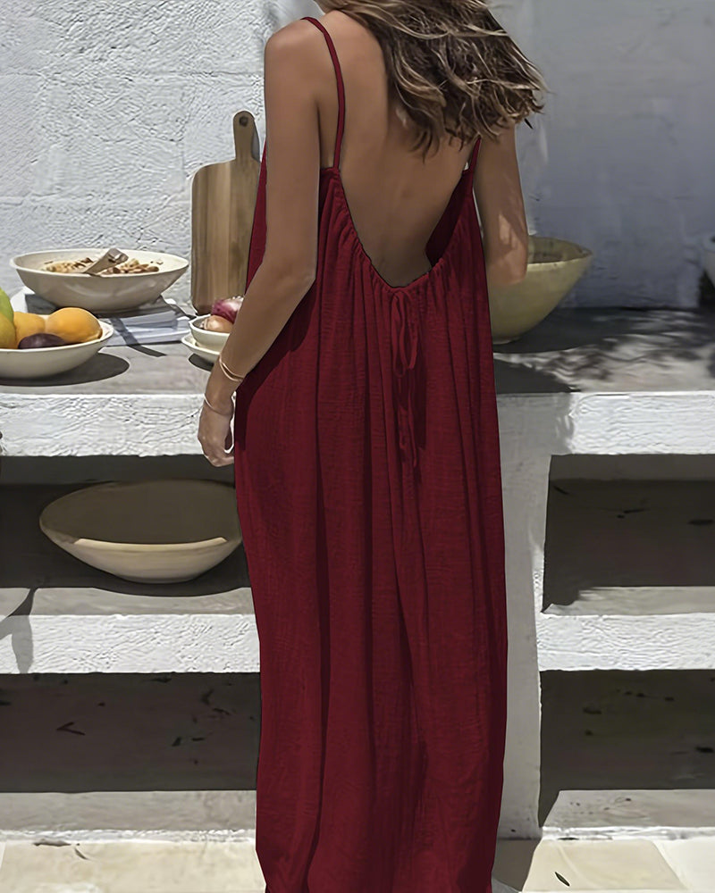 Women's Solid Color Backless Cami Dress