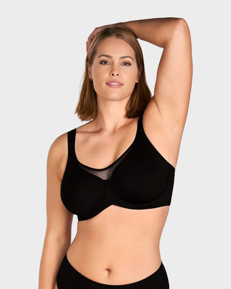 Mesh Unlined Full Coverage Non-padded Cooling Minimizer Bra