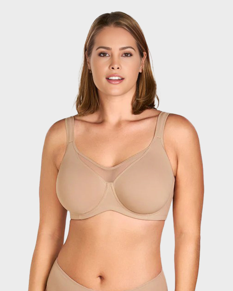 Mesh Unlined Full Coverage Non-padded Cooling Minimizer Bra