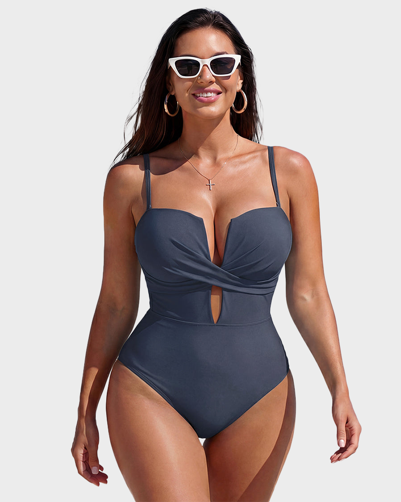 Lace Up Wrap Front V Neck Tummy Control One Piece Swimsuit