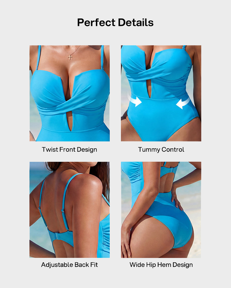 Lace Up Wrap Front V Neck Tummy Control One Piece Swimsuit