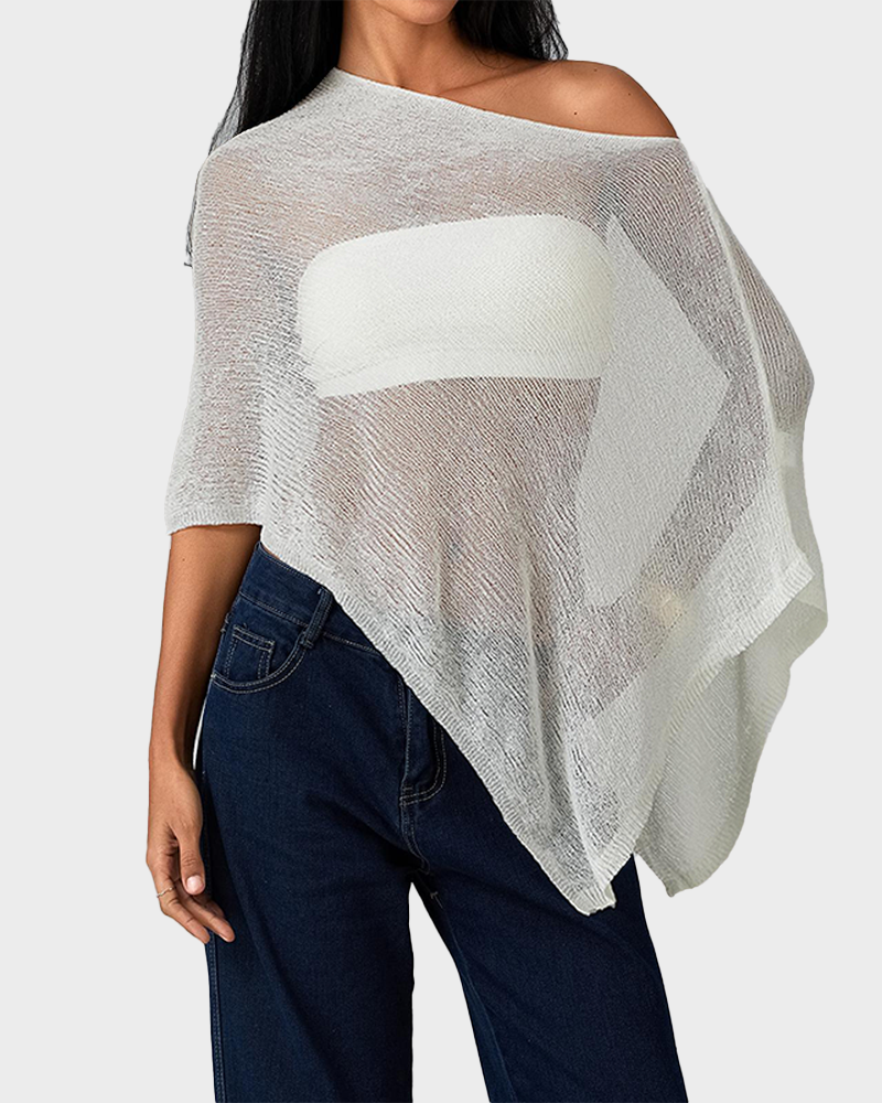 Knit See Through Solid Irregular Loose Pullover Summer Beach Cover Up Top