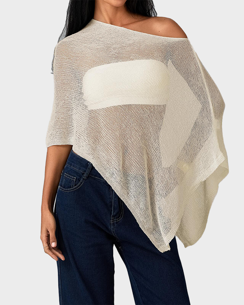 Knit See Through Solid Irregular Loose Pullover Summer Beach Cover Up Top