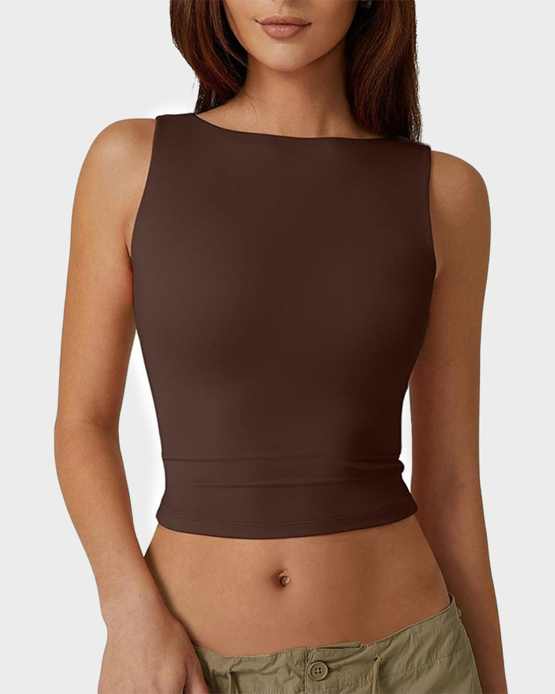 Women's Y2K High Neck Open Back Sleeveless Crop Tank Top