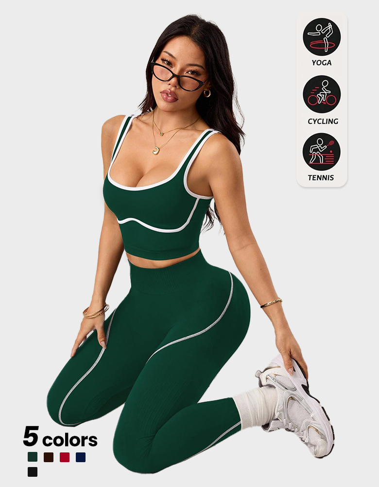 High Waist Tummy Control Activewear 2 Pcs Sports Vest & Tight Pants Set