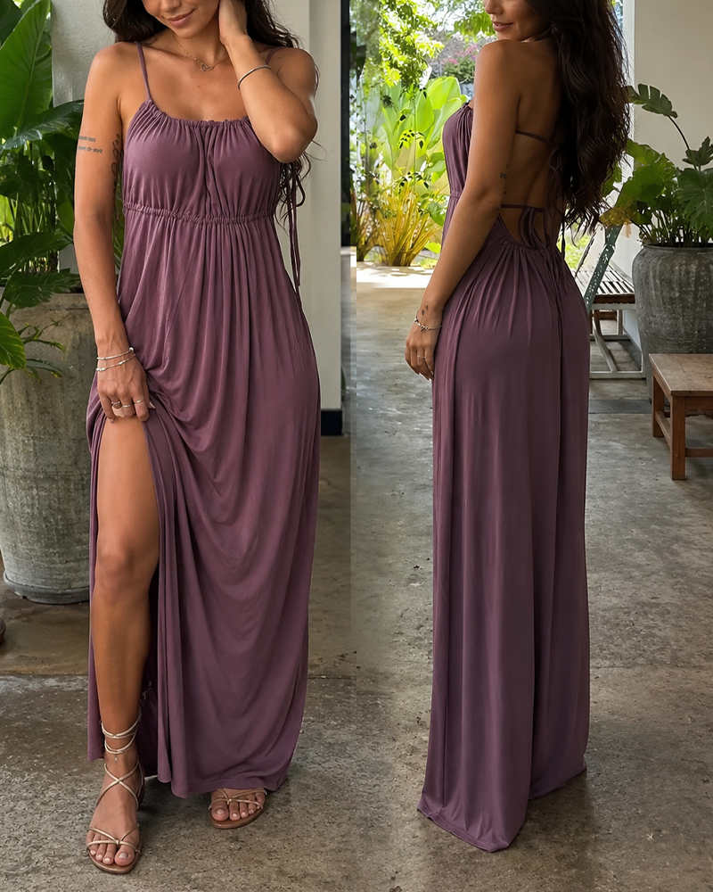 Drawstring Loose Cami Dress Pleated Loungewear Nightgown