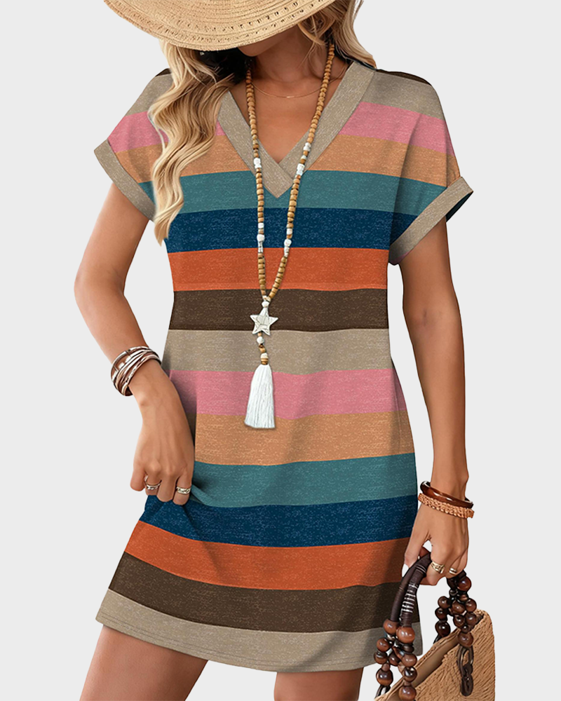 Women's Casual V Neck Short Sleeve T Shirt Dress