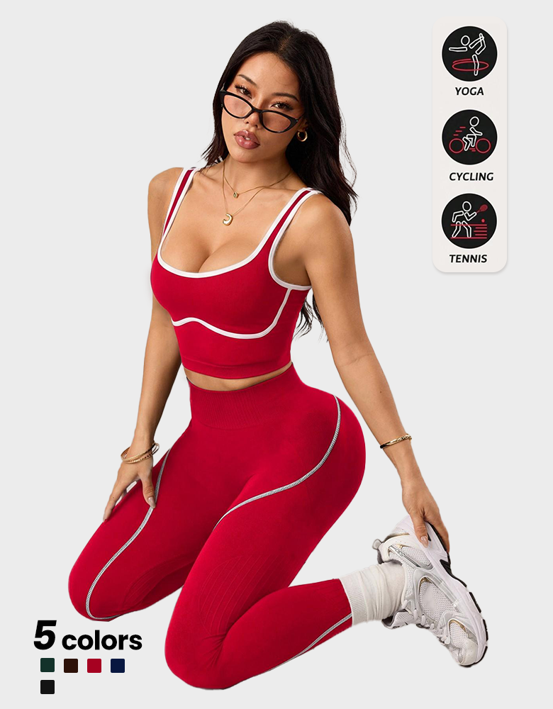 High Waist Tummy Control Activewear 2 Pcs Sports Vest & Tight Pants Set