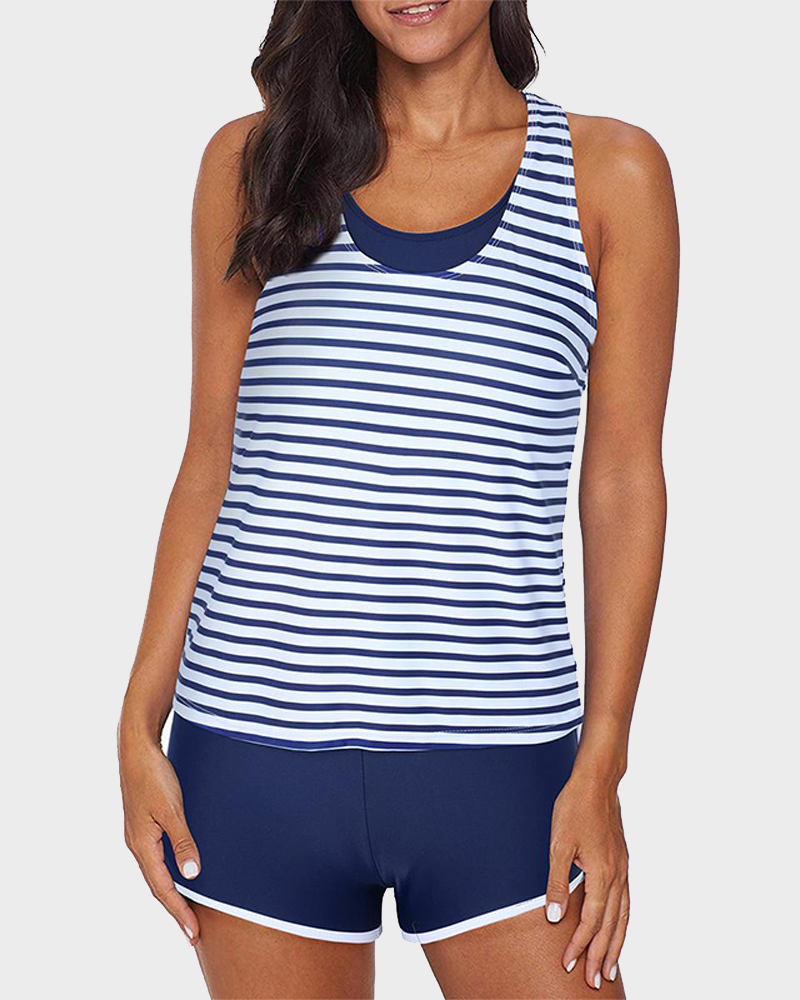 3 Piece Athletic Tankini Set with Sports Bra Shorts & Boyshorts Swimsuit
