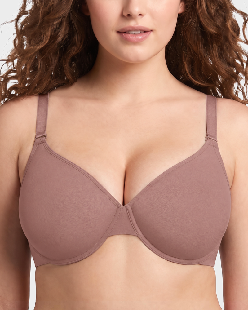 Air Light Sheer Mesh Plus Size Unlined Underwire Full Coverage Halter Bra