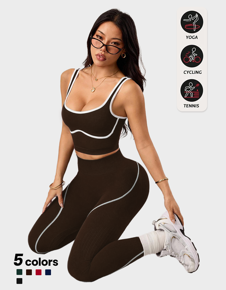 High Waist Tummy Control Activewear 2 Pcs Sports Vest & Tight Pants Set