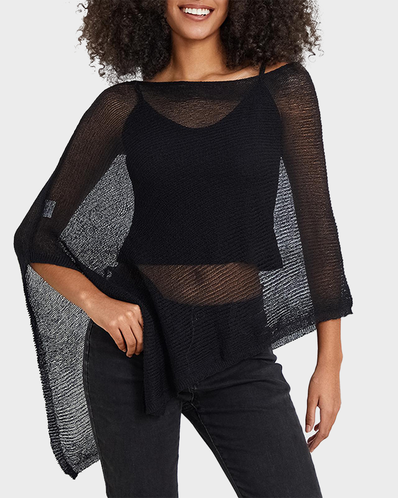 Knit See Through Solid Irregular Loose Pullover Summer Beach Cover Up Top