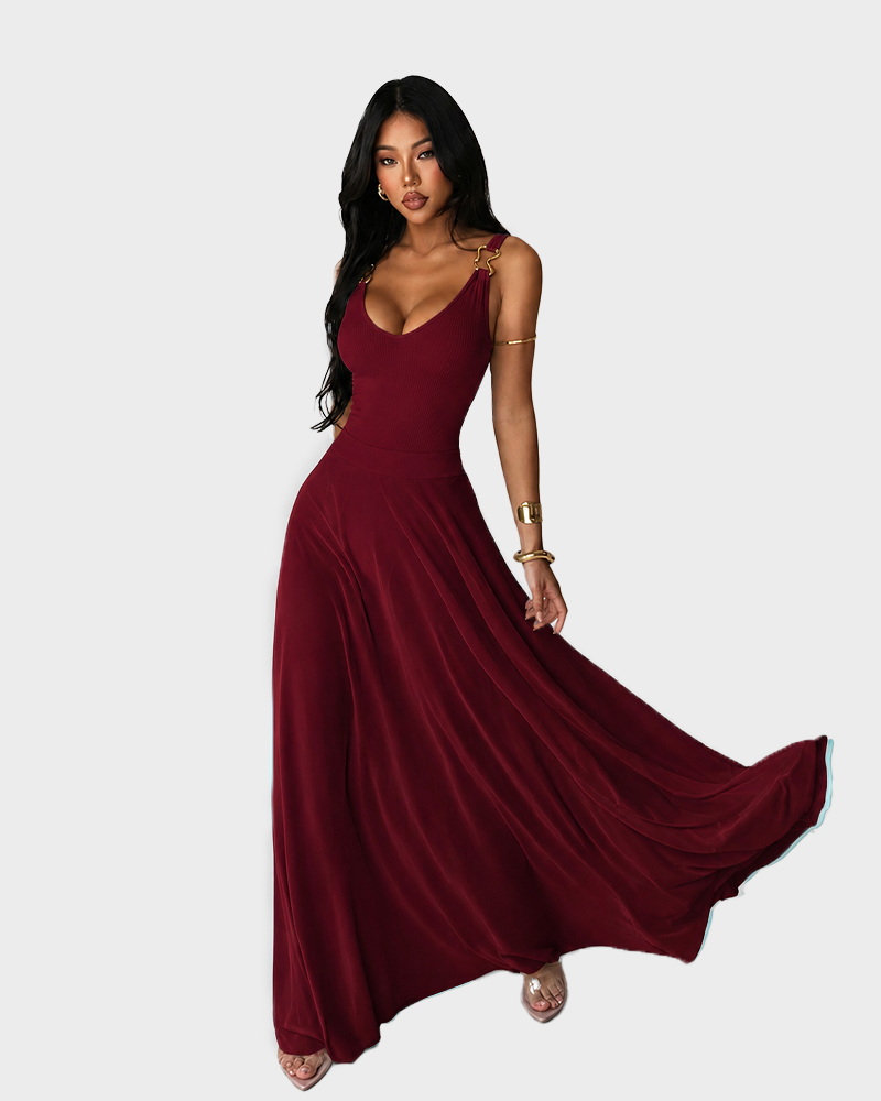 Deep V Neck Tulle Sheer Cami Lightweight Fit Sleeveless Maxi Dress