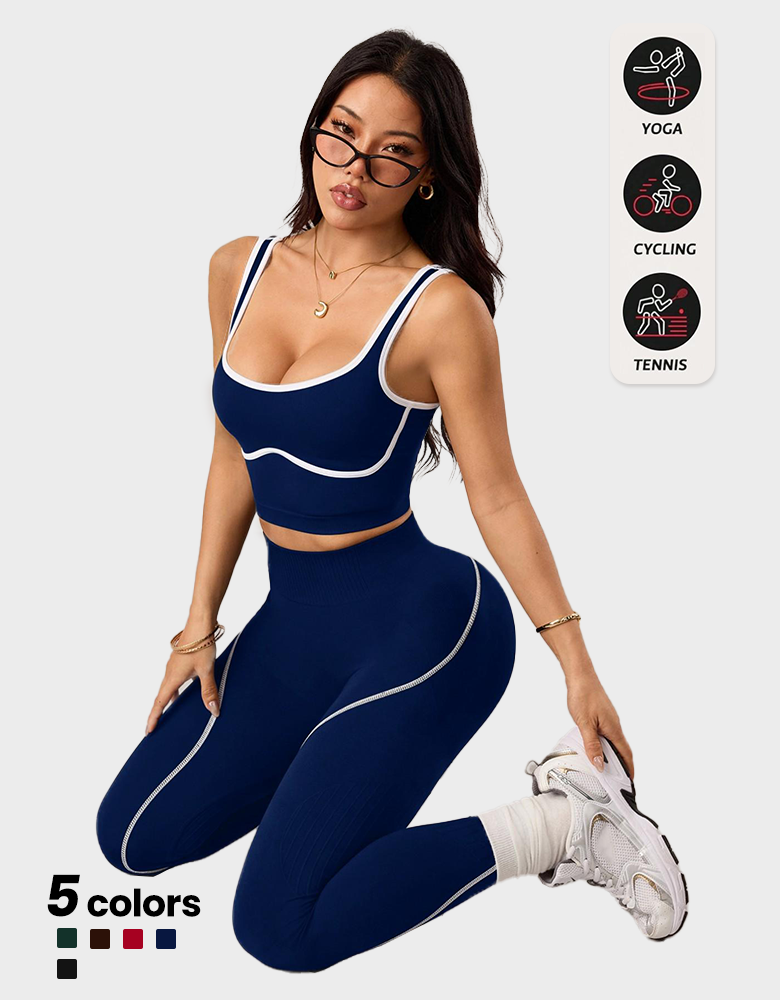 High Waist Tummy Control Activewear 2 Pcs Sports Vest & Tight Pants Set