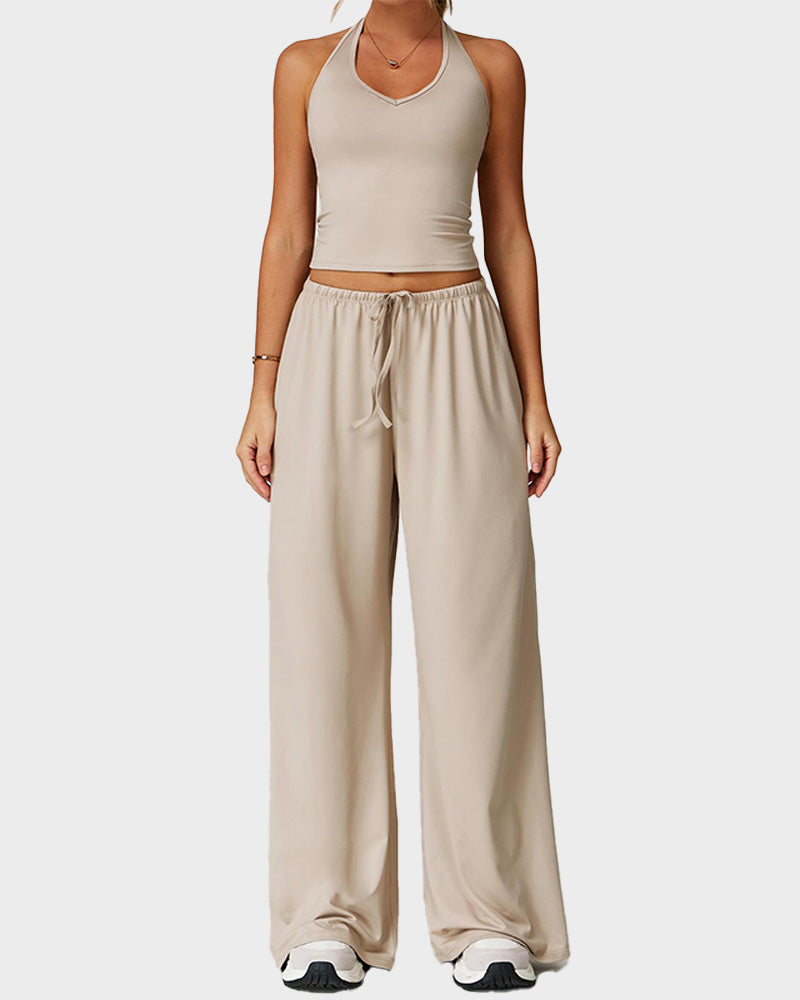 V Neck Strappy Top & Wide Leg Pants Casual Summer 2 Piece Set