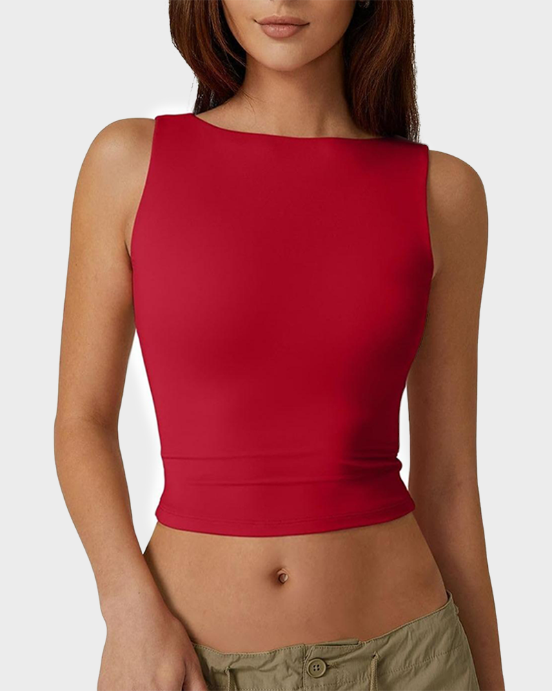 Women's Y2K High Neck Open Back Sleeveless Crop Tank Top