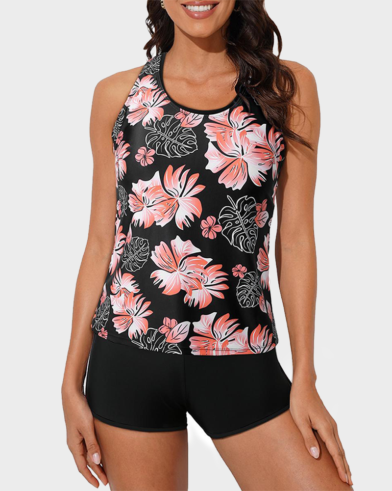 3 Piece Athletic Tankini Set with Sports Bra Shorts & Boyshorts Swimsuit