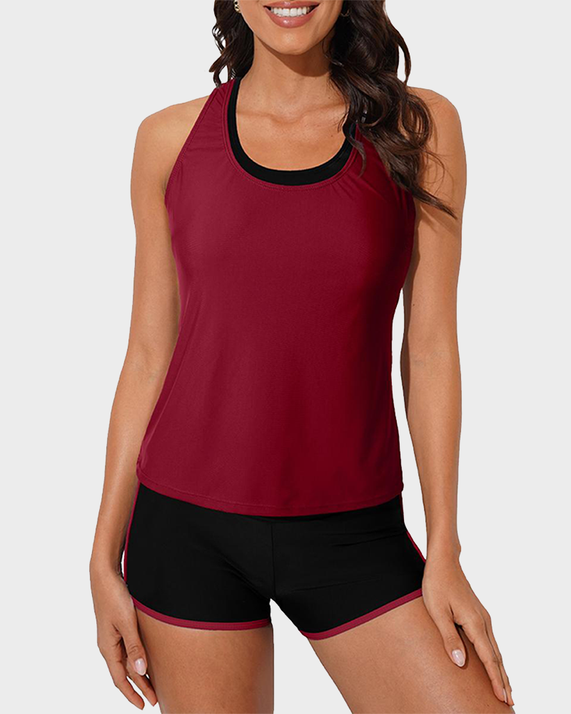3 Piece Athletic Tankini Set with Sports Bra Shorts & Boyshorts Swimsuit