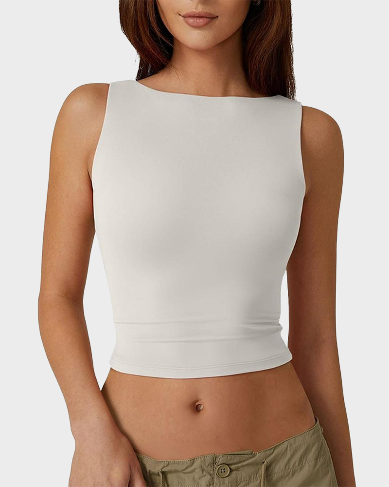 Women's Y2K High Neck Open Back Sleeveless Crop Tank Top