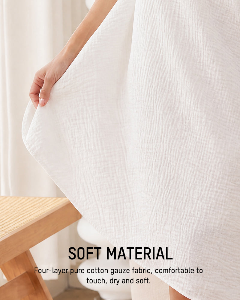 Cotton Gauze Towel Wrap Adjustable Straps Open Back Bathrobe