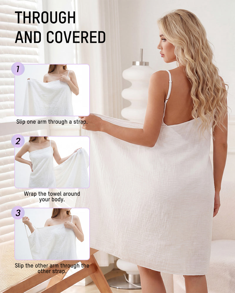 Cotton Gauze Towel Wrap Adjustable Straps Open Back Bathrobe