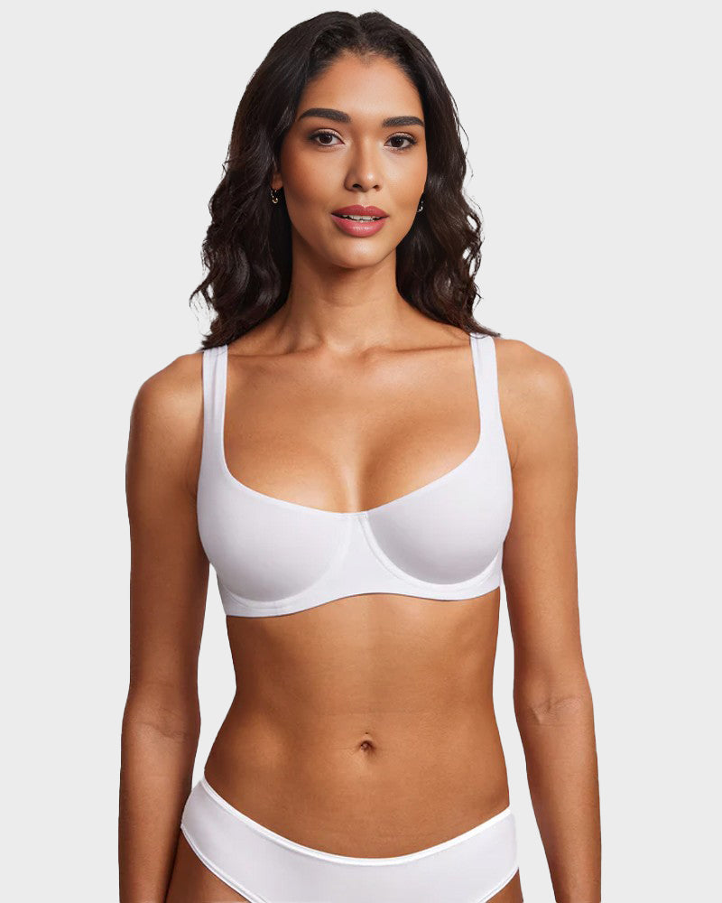 Underwire Support Seamless Unlined Balconette Bra-white-b