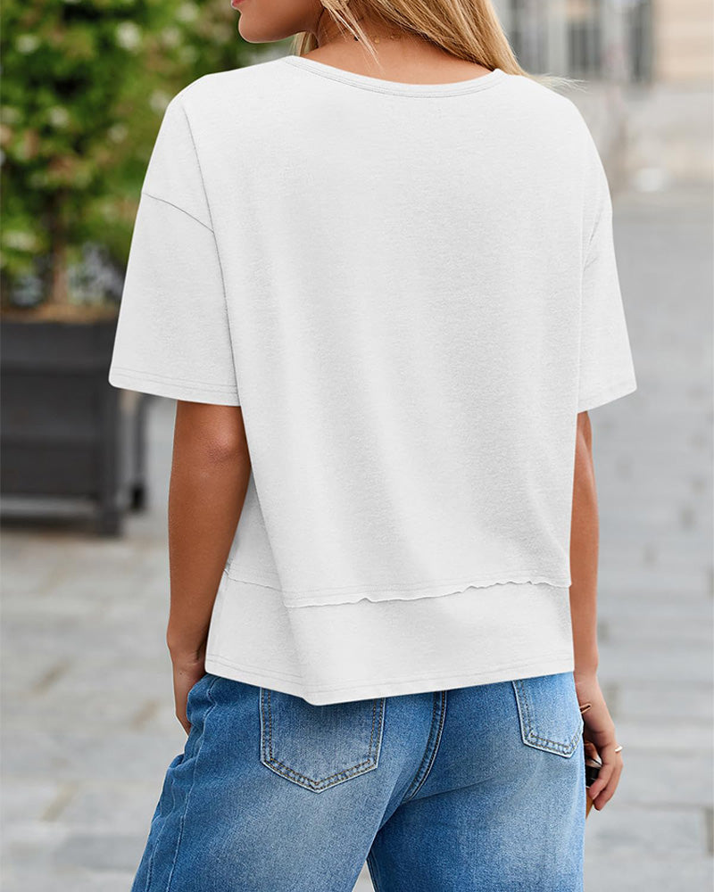 Women's Summer V Neck Short Sleeve Flowy Loose Fit Basic Tee Cute Casual Top
