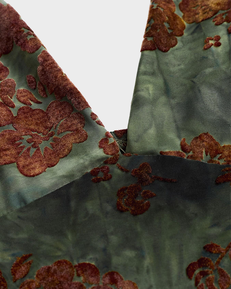 Floral Crop Top & Fishtail Skirt Set Deep V Neck All Over Print Sexy Two Piece Dress