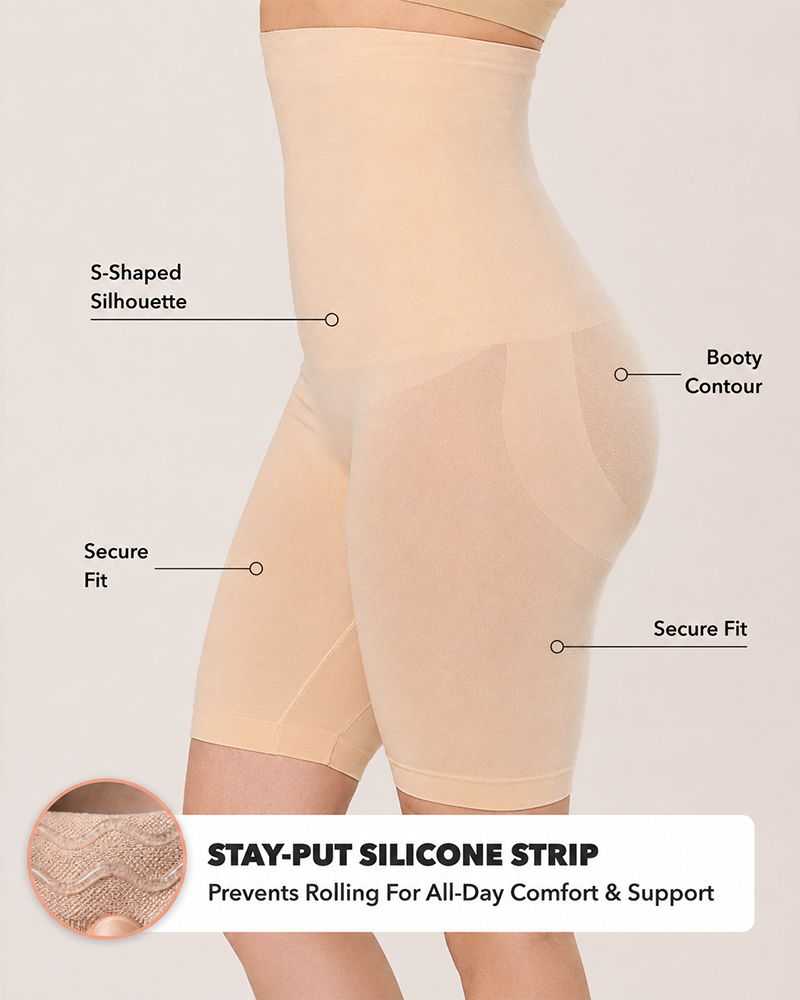 Anti Roll High Waisted Seamless Medium Compression Shapewear Shorts