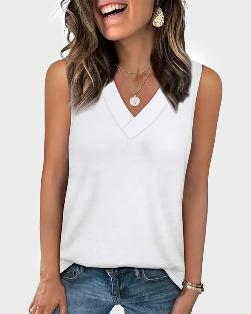 Summer V Neck Sleeveless Tank Top Trendy Basic Tee