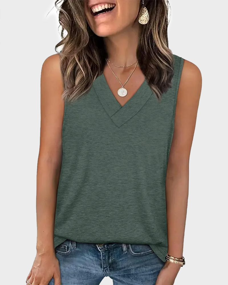 Summer V Neck Sleeveless Tank Top Trendy Basic Tee